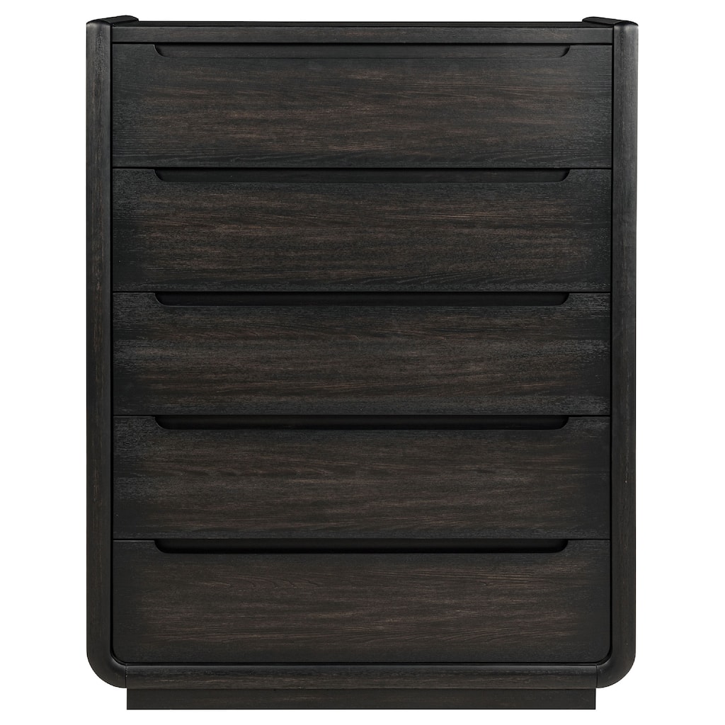 Lina Tall Dresser Chest with 5 Drawers, Integrated Handles, Black Wood