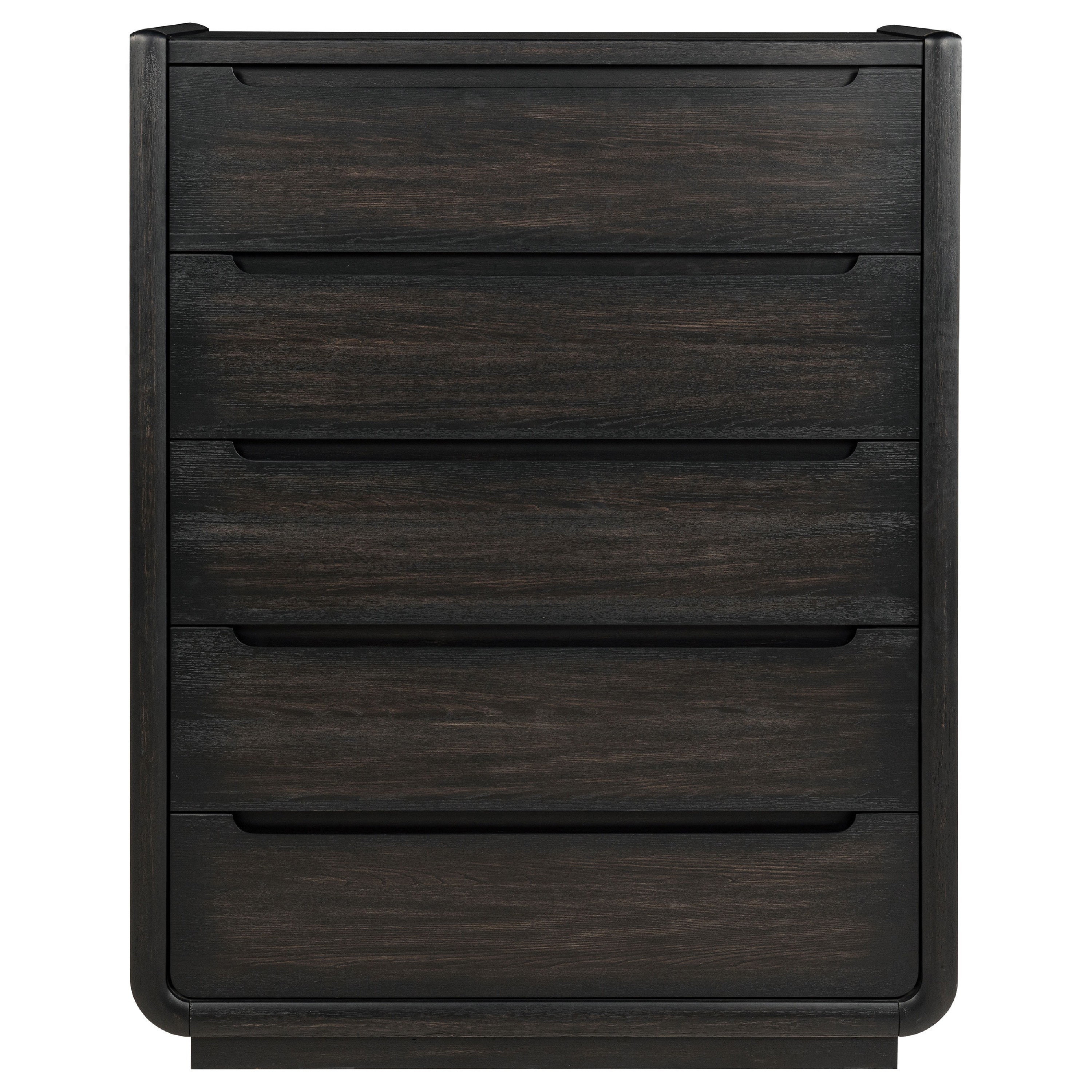 Lina Tall Dresser Chest with 5 Drawers, Integrated Handles, Black Wood