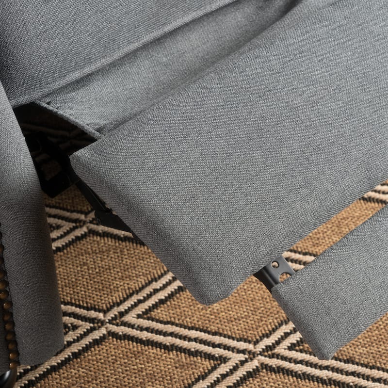 Upholstered Push Back Recliner Chair with Rivet Trim & Wooden Legs, Mid-Century Rolled Arms Lounge Sofa Chair for Living Room