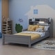 preview thumbnail 22 of 49, Pine Wood Platform Bed with Bookcase Headboard Built-in Motion Sensor Light, Convertible Guardrails, Storage Bed for Kids