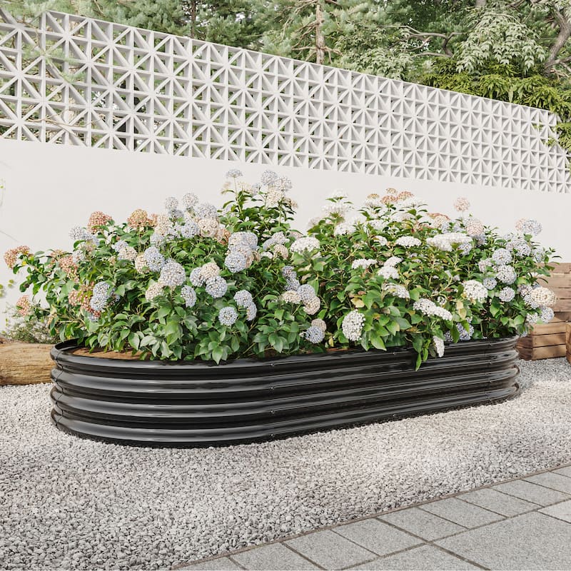GDFStudio - Large Oval Metal Raised Garden Bed for Vegetables, Flowers, and Plants, Outdoor Backyard Planter Box