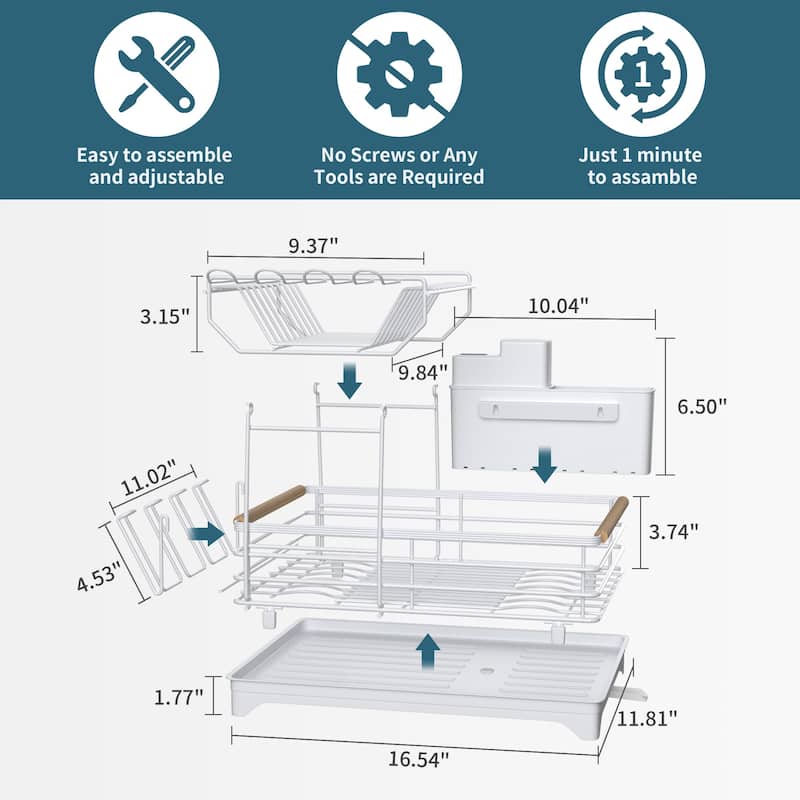 Double-Layer Dish Rack with Bamboo Handle