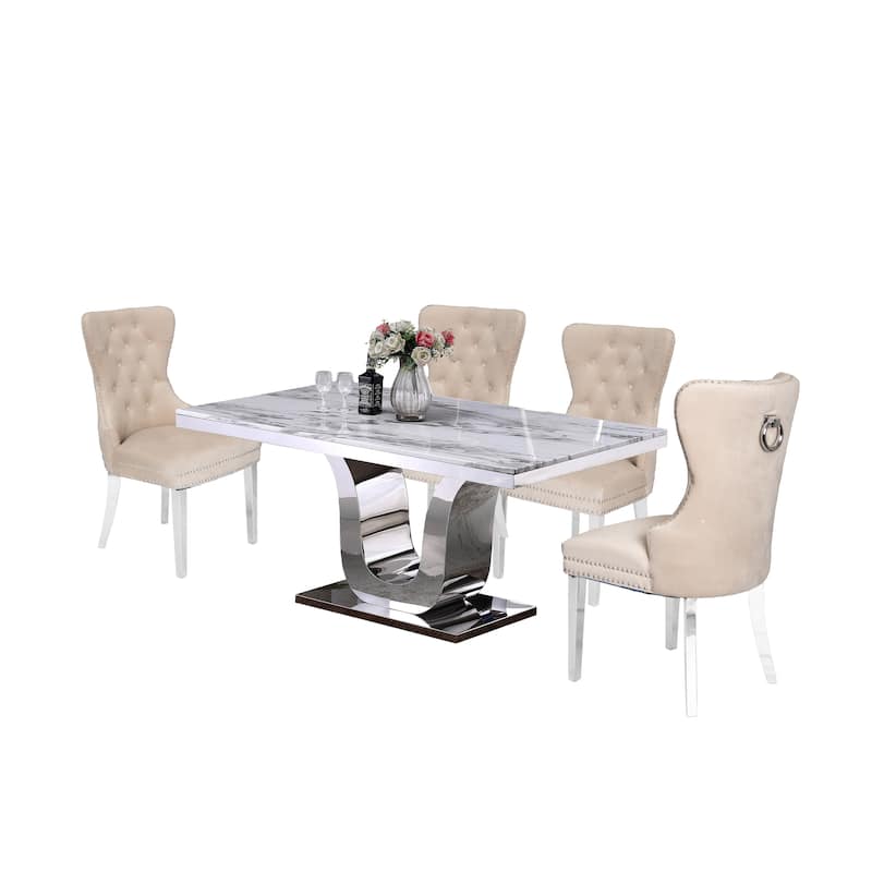 Best Quality Furniture 5-pc. White Genuine Marble Dining Set