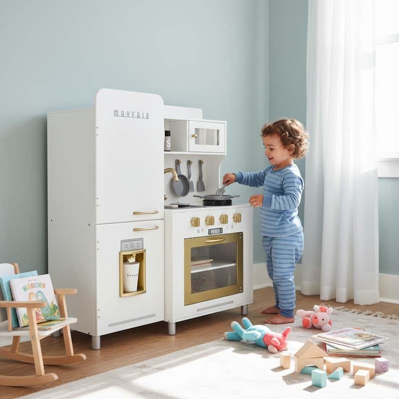 Teamson Kids Wooden Play Kitchen with Lights and Sounds, Interactive Stove, Sink and Fridge, Kids Kitchen Playset for Toddlers