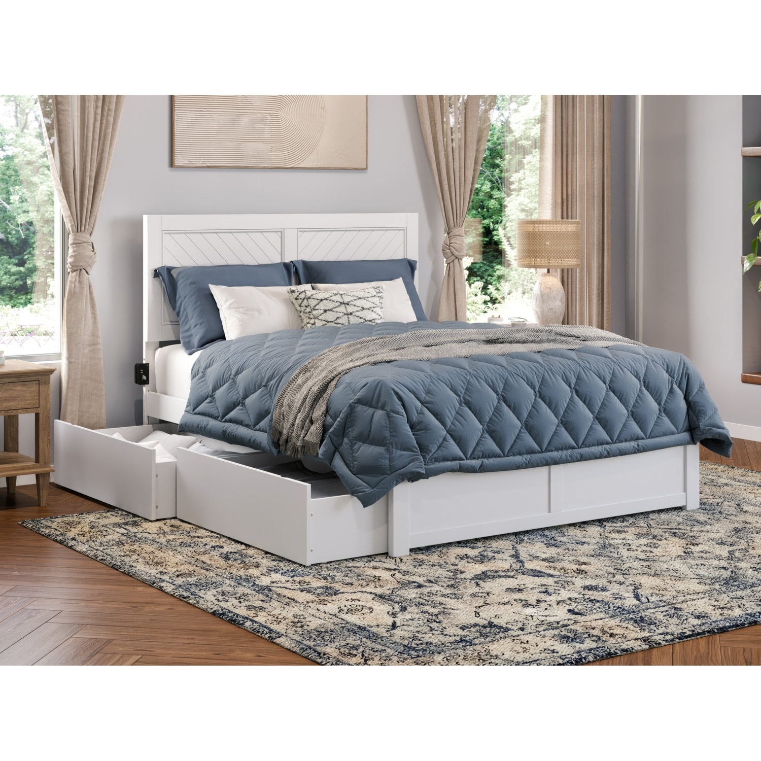 Canyon Queen Platform Bed with Footboard & 2 Storage Drawers in White