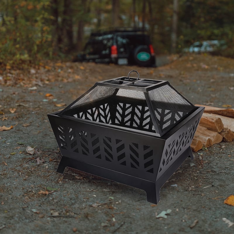 23'' H x 26'' W Rhombic Wood Burning Outdoor Iron Fire Pit