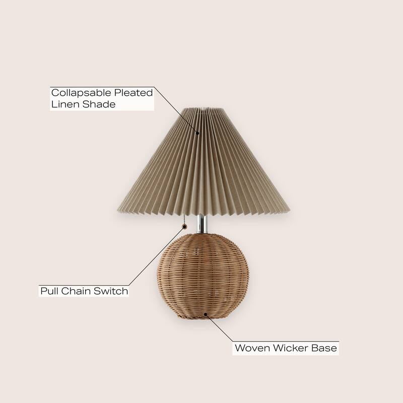 Arvid 17.25" Coastal Scandinavian Resin/Iron Sphere LED Table Lamp with Pleated Shade and Pull Chain, by JONATHAN Y