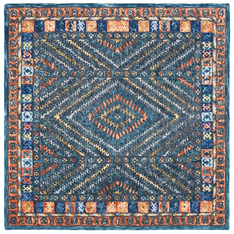 SAFAVIEH Handmade Aspen Wubbine Moroccan Boho Wool Rug - 3' Square - Rust/Green
