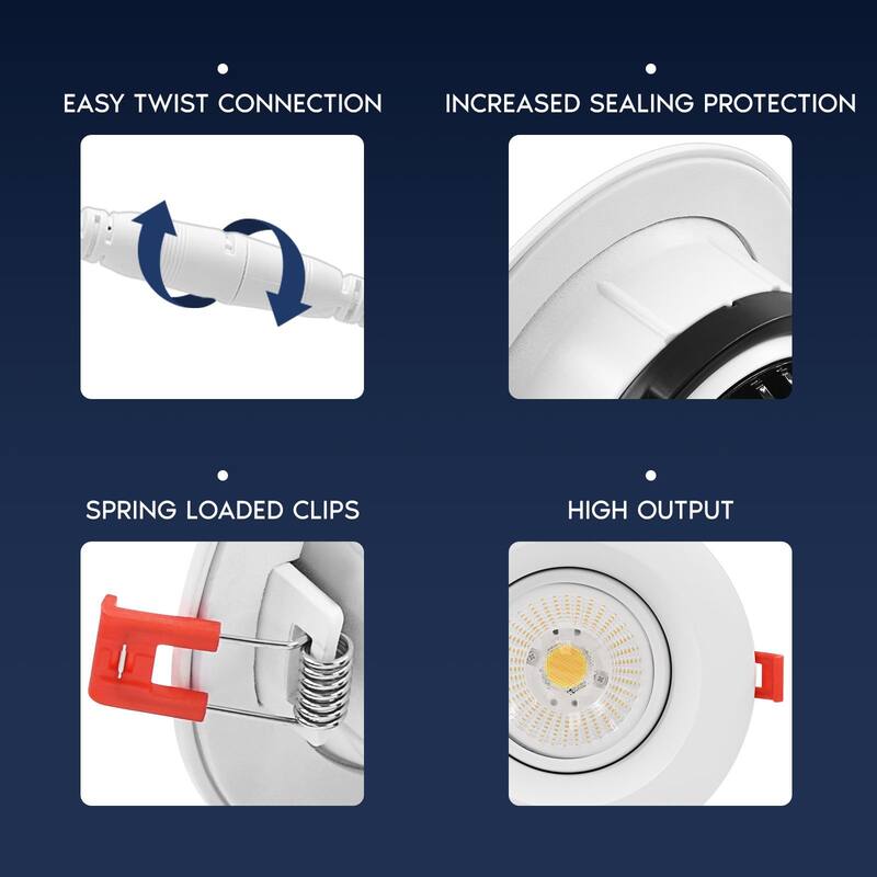 Luxrite 4 Inch Gimbal LED Recessed Light J-Box CRI90 18W 5CCT 2700K-5000K 1500 Lumens Dimmable IC Rated 6 Pack