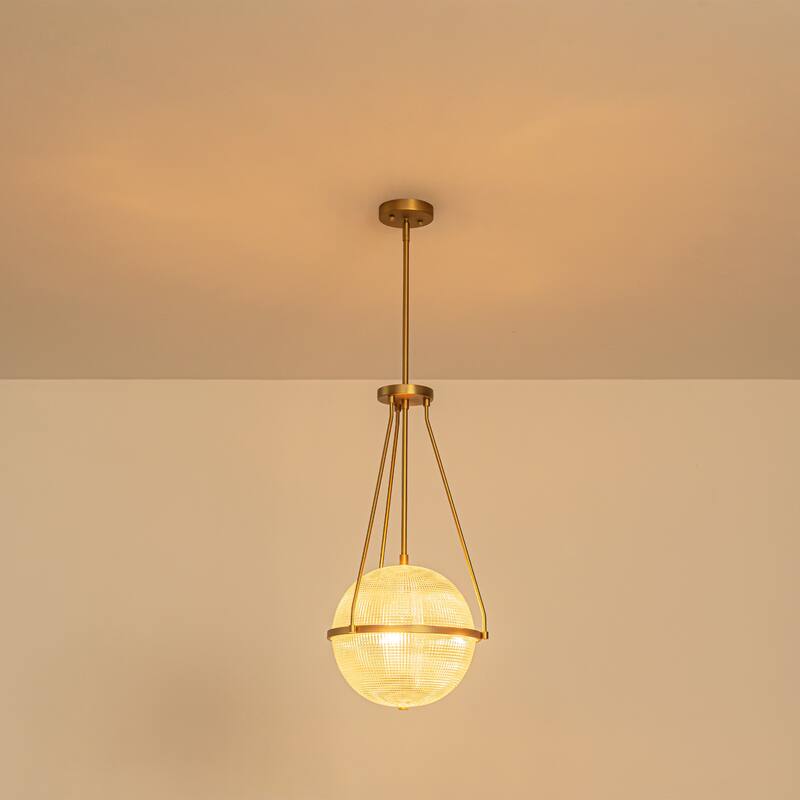 3-Light 13.78" Black/Gold Mid-Century Modern Grid Glass Globe Bubble Pendant Light Kitchen Island Lighting