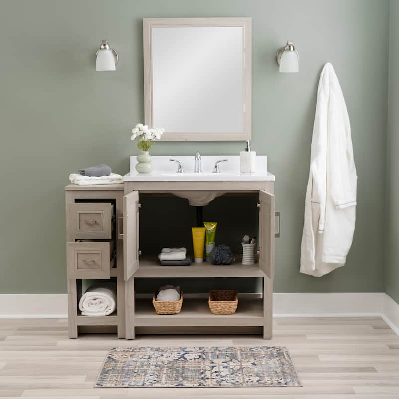Linon Blakely Vanity with Mirror and 12-inch Side Cabinet