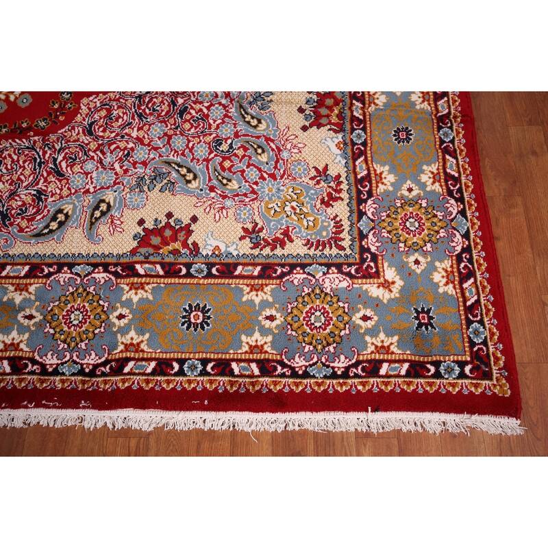 Paisley Red Floral Kashan Turkish Area Rug Bedroom Machine Made Carpet - 9'8" x 12'9"