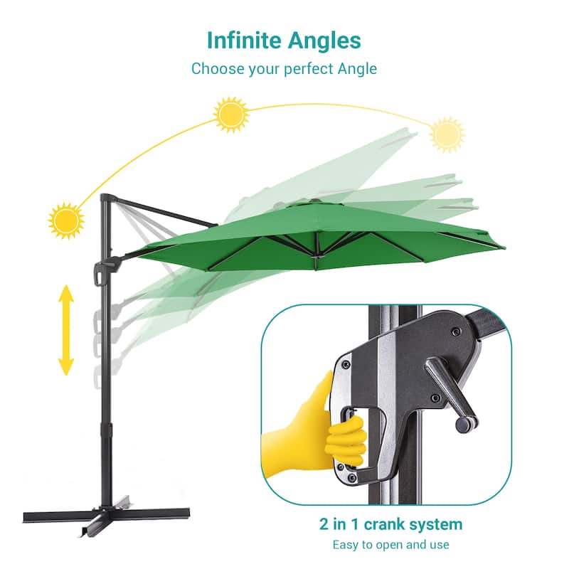 BONOSUKI 11FT LED Cantilever Patio Umbrella 360 Rotation w/Cross Base