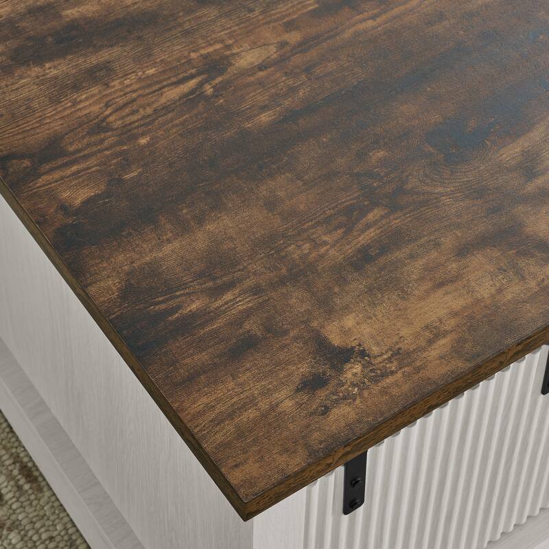 Rustic Coffee Table with Storage and Sliding Wooden Door, Adjustable Shelves for Living Room Meeting Room