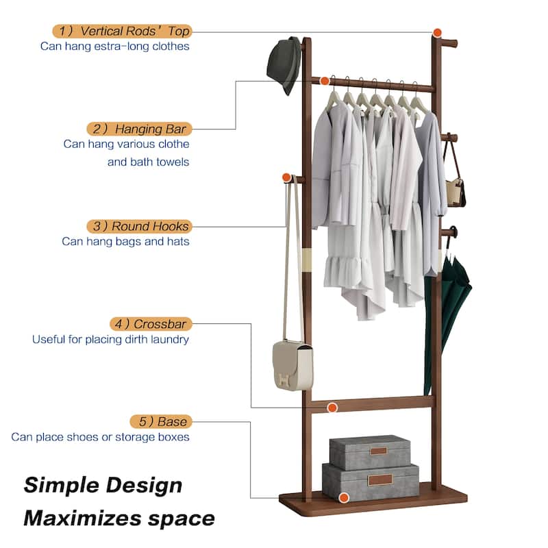 Coat Racks Solid Wood Hanger Easy to Assemble in Walnut