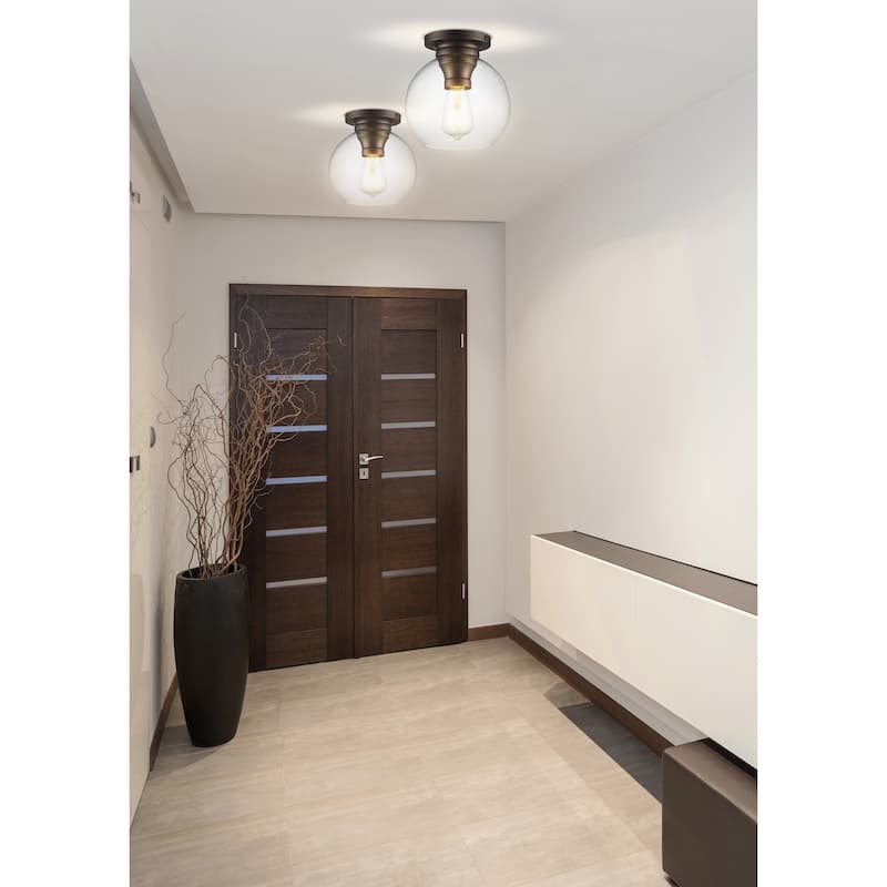 Duo 7.75" Metal/Glass LED Flush Mount, by JONATHAN Y