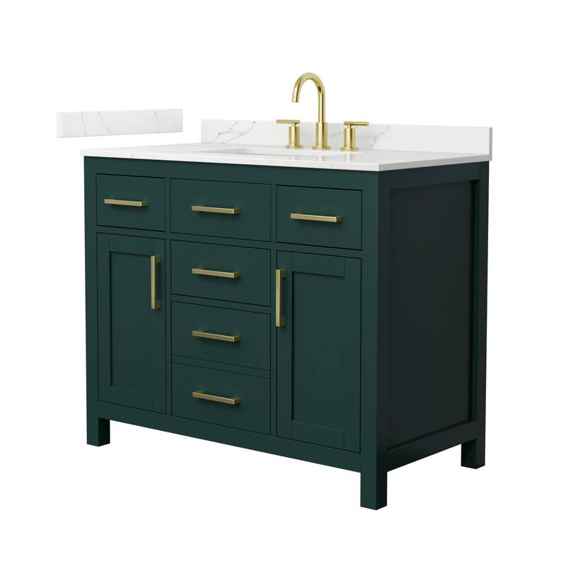 Wyndham Collection WCG2424-42S-QTZ-US3MXX Beckett 42" Free Standing - Green / Giotto Quartz Top / Brushed Gold Hardware