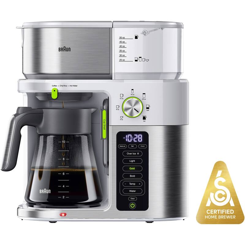 Braun MultiServe 10-Cup SCA Certified Coffee Maker with Internal Water Spout and Glass Carafe in White
