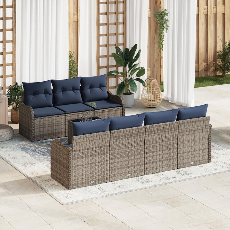 vidaXL 8 Garden Sofa Set with Cushions Black/Brown/Grey Poly Rattan - 90.9 x 24.4 x 27.2 - Grey