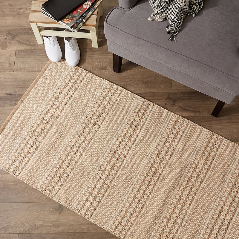 DII Stone Dobby Stripe Hand-Loomed Rug 2ft 6inx6 Ft - 36.0 In. L X 24.0 In. W X 0.2 In. H