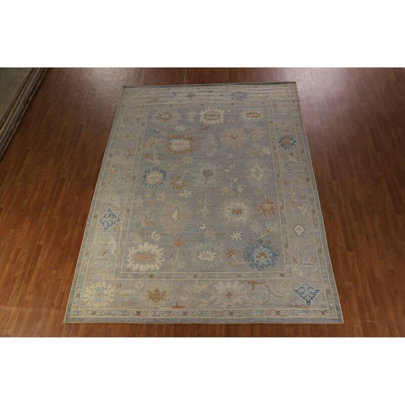 Hand Knotted Oriental 100% Wool Carpet Transitional All-Over Greys & Charcoal Oushak Area Rug - 12' 4'' X 9' 3''