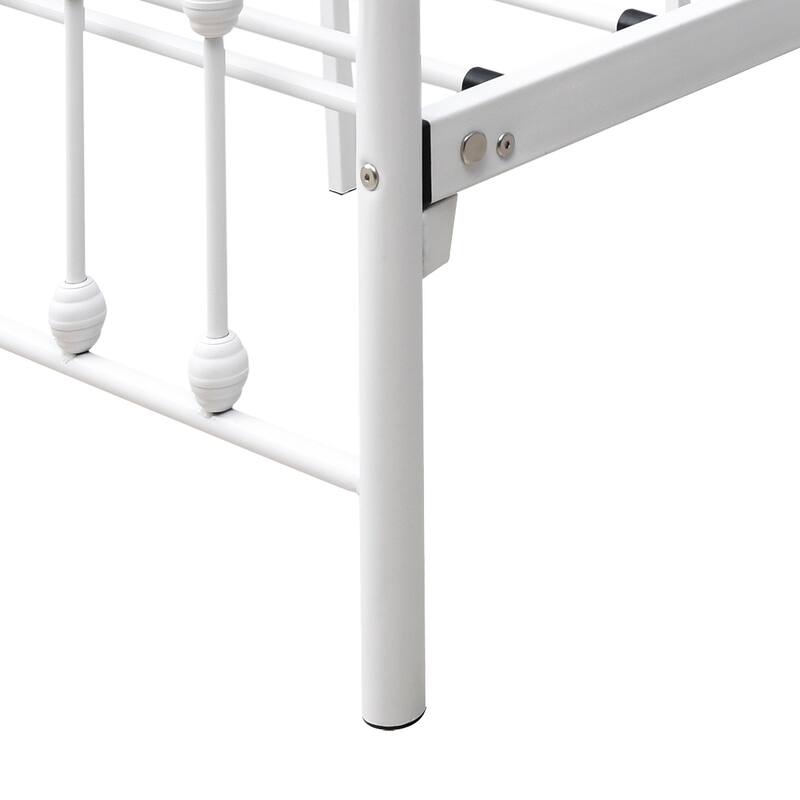 Modern Metal Platform Bed Frame with Victorian Style Wrought Iron-Art Headboard/Footboard, No Box Spring Required