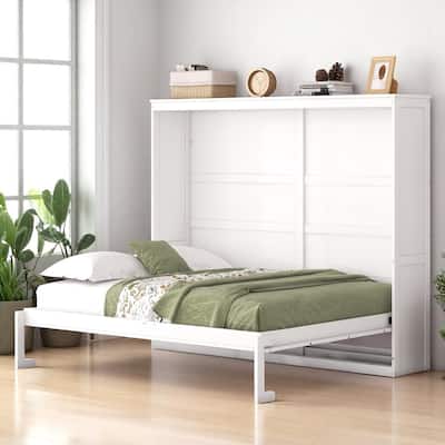 Queen Wall Mounted Murphy Bed with Fold-Out Legs and Plywood Frame, Space-Saving Cabinet Bed, 600 lbs Capacity