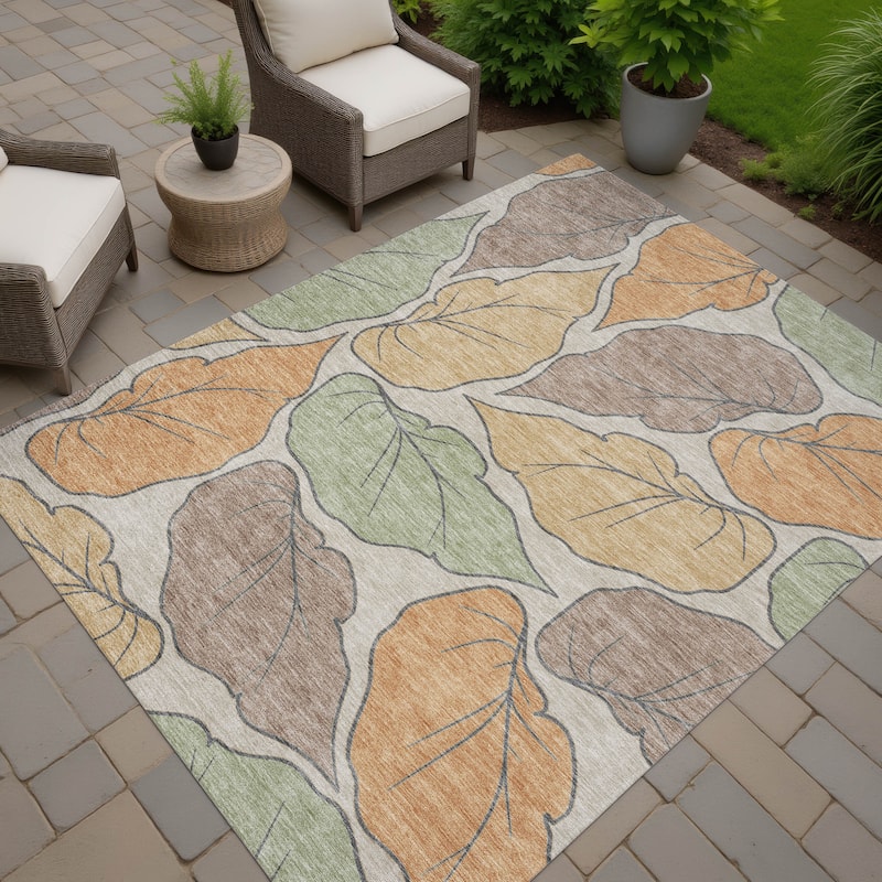 Machine Washable Indoor/ Outdoor Contemporary Floral Chantille Rug - Copper - 8' x 10'