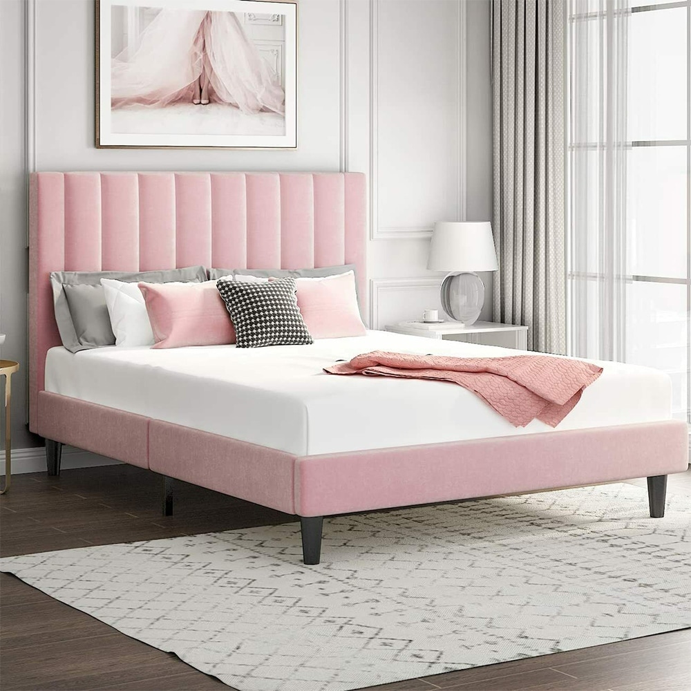 Pink velvet upholstered shop bed