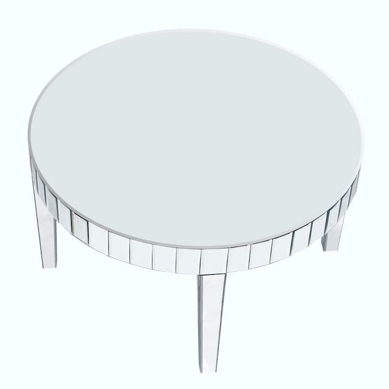 Dazzling Silver Round Coffee Table with Starburst Mirror Mosaic Design