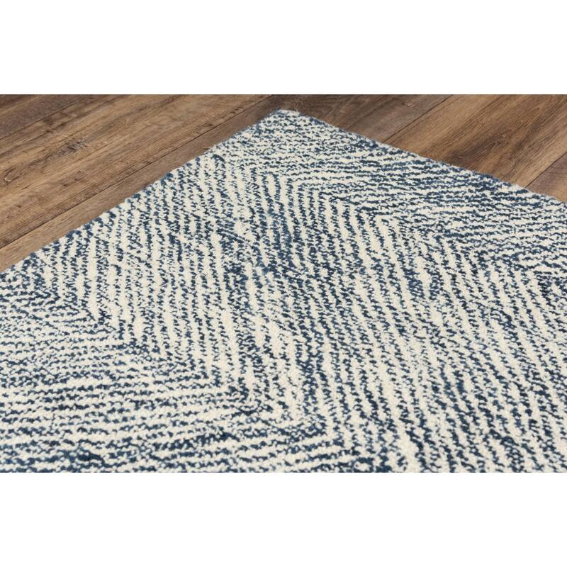 Alora Decor Trace Blue Geometric Hand-tufted Wool Rug
