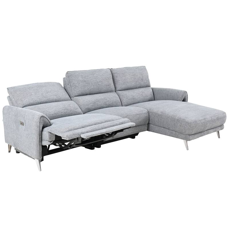 Furniture of America Pirel Modern Chenille L-Shaped Sectional Recliner with Chaise and USB Ports