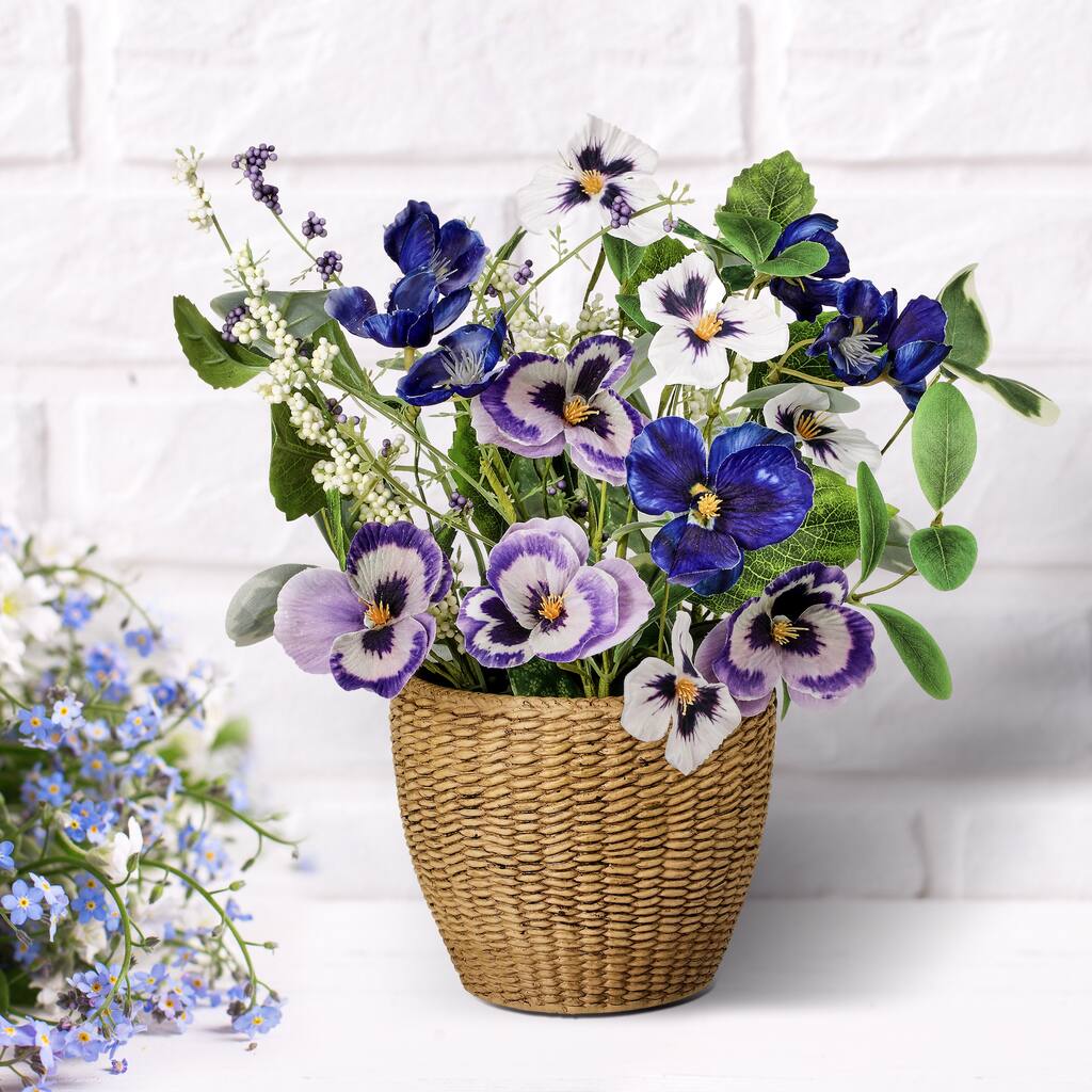 Potted Pansy In 'Wicker" Pot 12"