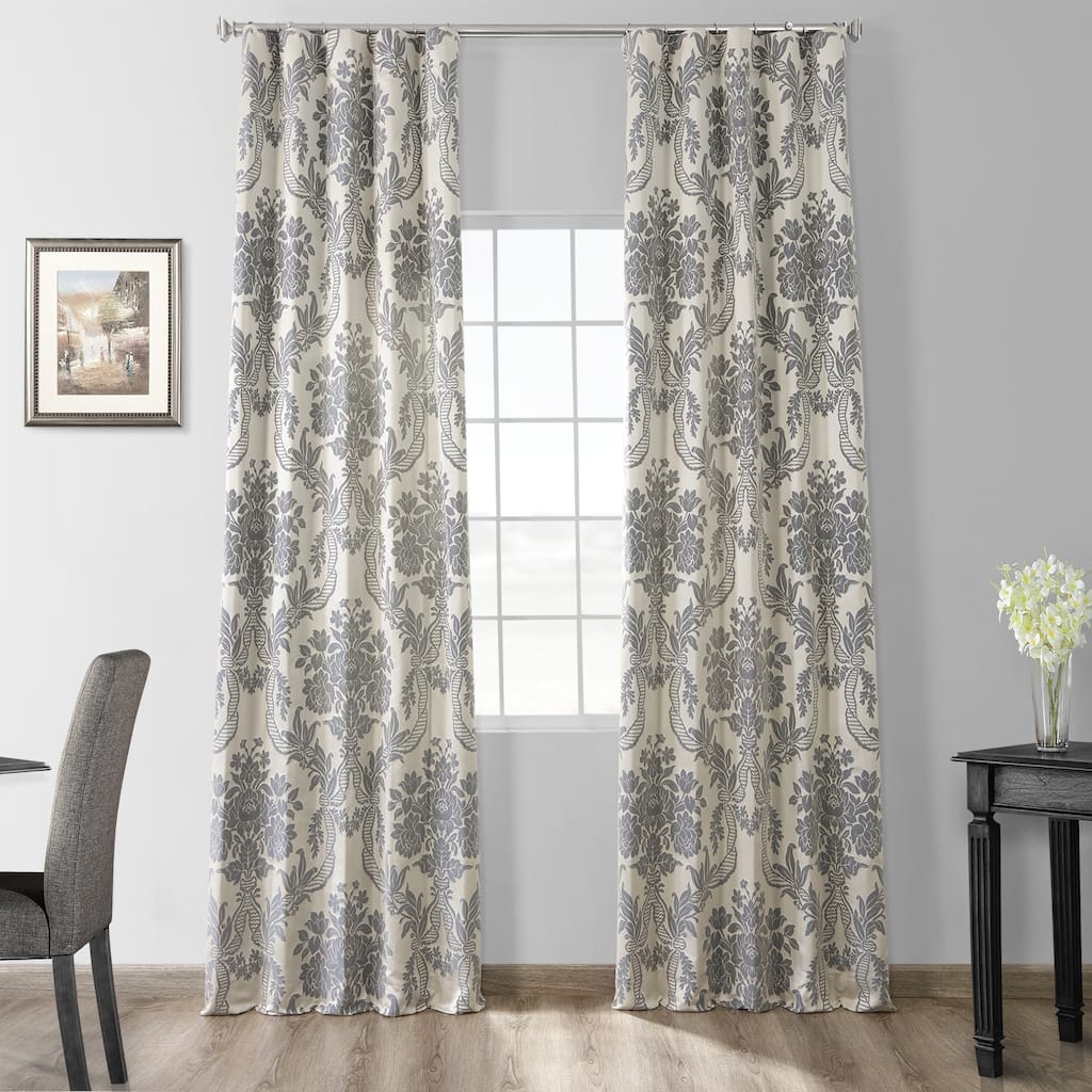 Exclusive Fabrics Magdelena Silver Faux Silk Jacquard Curtain Panel