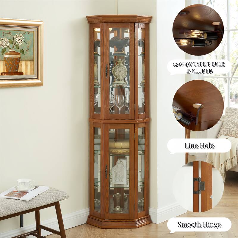 Lighted Corner Display with Tempered Glass Door and Adjustable Shelf