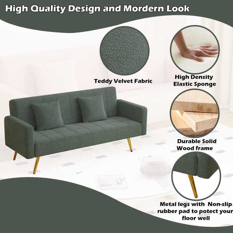 71.26" Teddy Velvet Three-Seater Sofa Bed,Beige