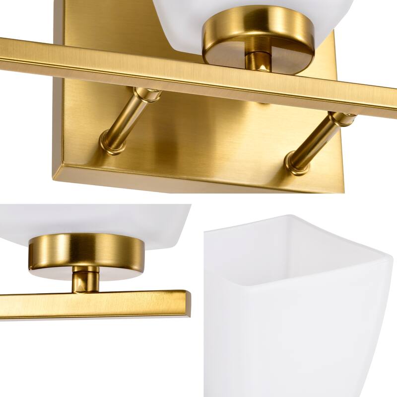 Brushed Nickel/Matte Black/Gold Modern 3-Light Vanity Light with Square Etched White Glass Shades