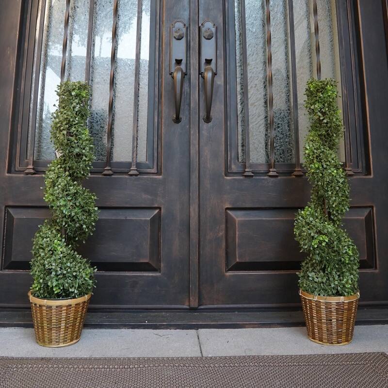 3' Artificial Boxwood Leave Topiary in Basket, Set of 2