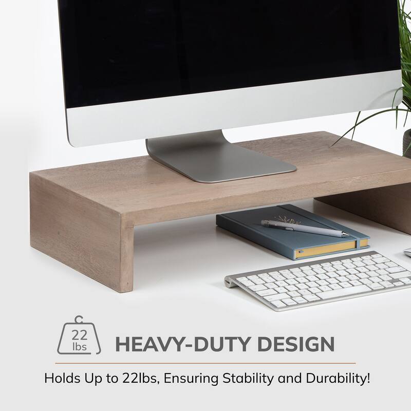 Jani Wood Monitor Stand Riser Desk - Ergonomic Design Stand, Desktop Organizer Table for Home, Office Workspace, Gaming Desk