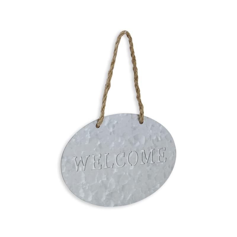 HomeRoots 5" X 8" Gray Handcrafted Welcome Galvanized Metal Wall Decor - Gray - 7.75 in. x 5.25 in.  x 0.5 in.