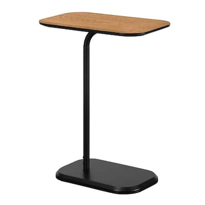 C Shaped End Table with Hampton Brown and Black Finish, Slide Under Sofa or Bed, Compact Accent Table 19x12x25.25 Inches - 19