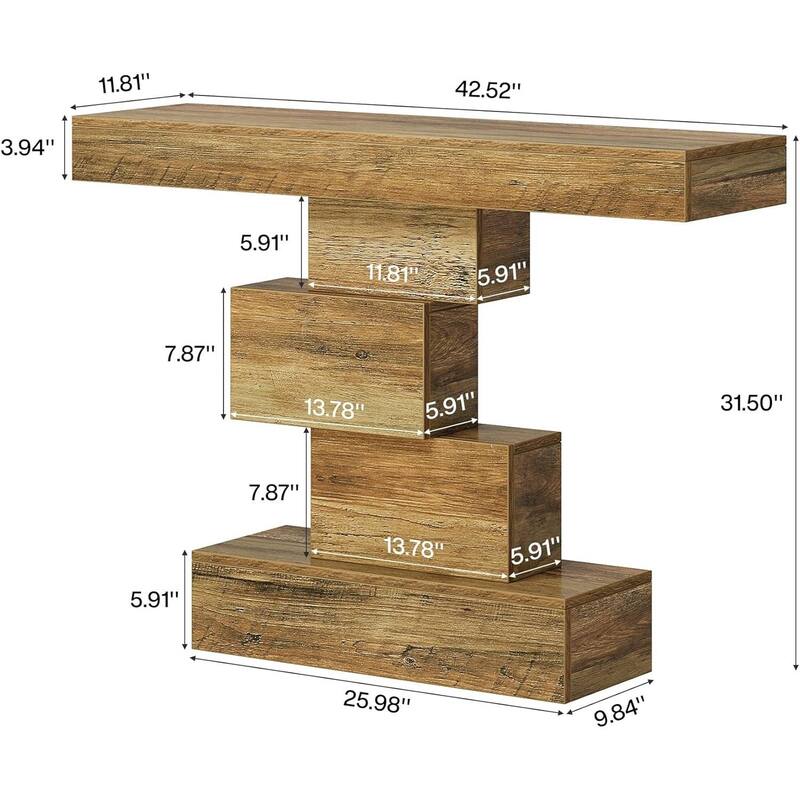 Modern 42-Inch Sofa Table with Rustic Wood Grain Finish and Geometric Base for Hallway or Living Room