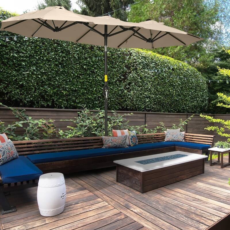 Outdoor terrace umbrella with tilting mechanism
