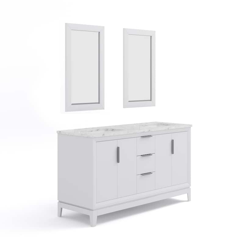 Elizabeth 60-Inch Double Sink Carrara White Marble Vanity With Matching Mirrors