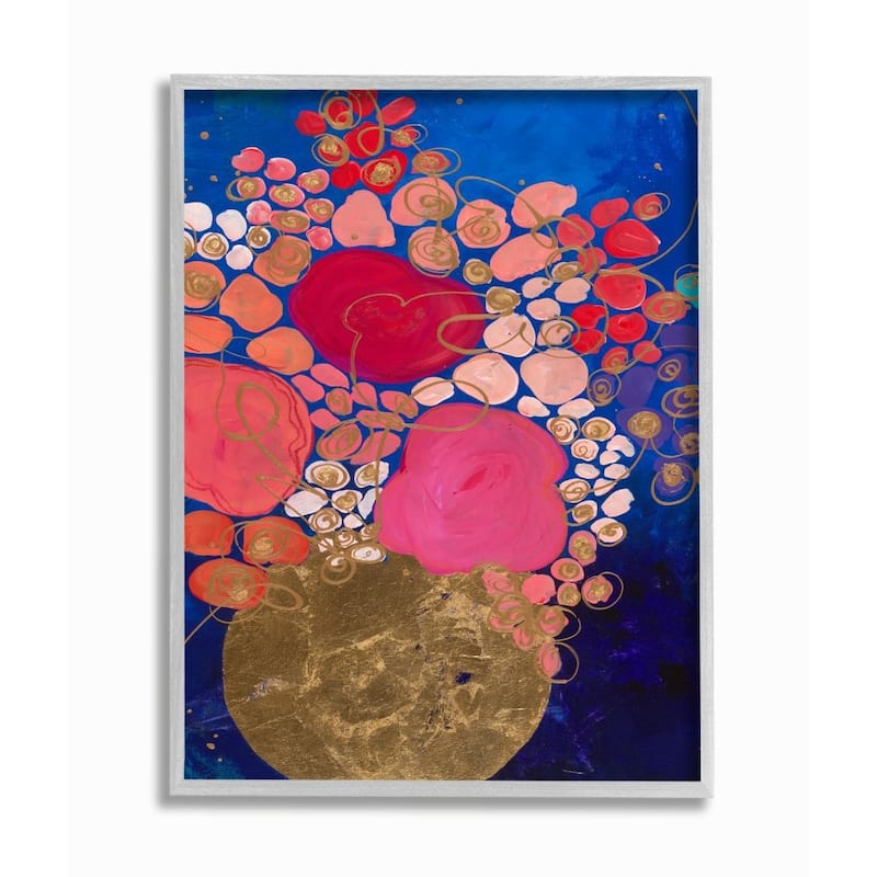 Stupell Abstract Whimsical Flower Vase Blue Pink Gold Framed Wall Art - Multi-Color