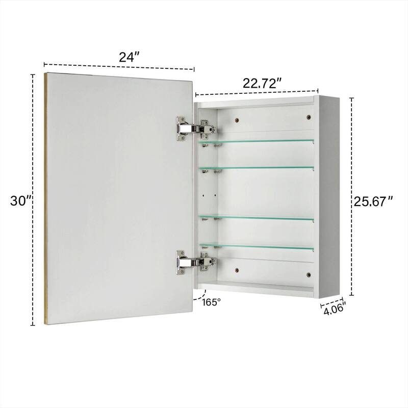 TEHOME Velin Recessed and Surface Mount Bathroom Medicine Cabinet with Mirror Square Cornered Metal Framed Rounded Rectangle