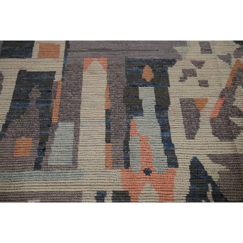 Beige Moroccan Abstract Area Rug Hand-Knotted Wool Carpet - 8'0"x 12'4"