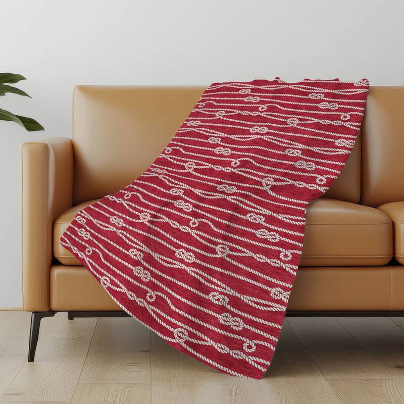 Premium Machine Washable ASB152 Nautical Rope Sherpa Throw Blanket - Red - 4'2" x 5'10"