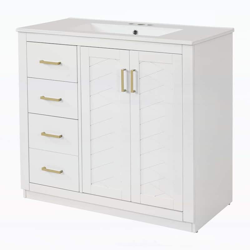 Wood Frame Bathroom Storage Cabinet with Ceramic Sink Combo