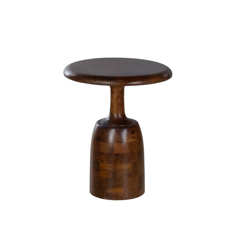 Handcrafted 15" Round Mango Wood Side Table with Pedestal Base and Dark Stained Finish - 18" Tall